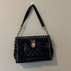 Michael Kors Black Quilted Shoulder Bag with Gold Hardware and Eyelet Trim